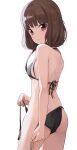  1girl ass bikini black_bikini brown_eyes brown_hair closed_mouth highres hiroki_(yyqw7151) iino_miko kaguya-sama_wa_kokurasetai_~tensai-tachi_no_renai_zunousen~ long_hair looking_at_viewer simple_background solo swimsuit white_background 