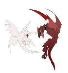  2girls alchemy_stars collar curie_(alchemy_stars) dragon dragon_tail dragon_wings highres knifedragon monster multiple_girls multiple_wings no_humans open_mouth sharp_teeth simple_background spiked_collar spikes sunstone_(alchemy_stars) tail teeth white_background wings wyvern 