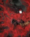  1boy black_hair choferry clawed_gauntlets cloak final_fantasy final_fantasy_vii gauntlets headband long_hair messy_hair pale_skin red_cloak red_eyes red_headband torn_clothes vincent_valentine 