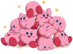  blue_eyes blush_stickers closed_eyes closed_mouth dogpile furrowed_brow gonzarez hand_up happy highres kirby kirby_(series) looking_at_another looking_at_viewer looking_up open_mouth smile star_(symbol) tired 