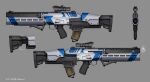  artist_name from_side grey_background gun highres hozumi_sousei magazine_(weapon) multiple_views no_humans original scope trigger weapon weapon_sheet 