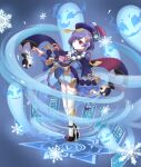  1girl absurdres aura bead_necklace beads coin_hair_ornament dress flaming_eye genshin_impact ghost hat highres huge_filesize jewelry jiangshi mk_(user_hhny7773) necklace purple_dress purple_hair qing_guanmao qiqi_(genshin_impact) snowflakes solo thigh-highs violet_eyes wide_sleeves 