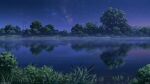  artist_name bush copyright_name copyright_request grass highres lake landscape nature night night_sky no_humans power_lines reflection reflective_water sky star_(sky) tree troncill water 