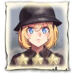  1girl bangs blonde_hair blue_eyes british_army closed_eyes closed_mouth company_of_heroes hair_between_eyes hat helmet lowres military military_hat military_jacket military_uniform original short_hair solo star_(symbol) uniform world_war_ii zhainan_s-jun 