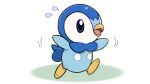  blue_eyes commentary_request flapping flying_sweatdrops full_body gen_4_pokemon leg_up no_humans official_art open_mouth outstretched_arms piplup pokemon pokemon_(creature) prj_pochama solo toes tongue white_background 