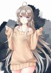  1girl beige_sweater commentary_request dress jewelry kantai_collection looking_at_viewer mayura2002 necklace off-shoulder_dress off-shoulder_sweater off_shoulder official_alternate_costume pendant solo star_(symbol) sweater sweater_dress washington_( 