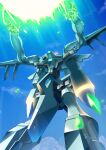  clouds crystal from_below gamiani_zero highres looking_ahead mecha mecha_request no_humans open_hands science_fiction sky solo soukyuu_no_fafner 
