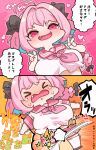  &gt;_&lt; 1girl 3: :d ahoge astolfo_(fate) astolfo_(fate)_(cosplay) bdsm black_bow blue_hair blush bow braid breasts cbt chibi collar colored_inner_hair cosplay crying d: double_v dutch_angle fang fate/apocrypha fate_(series) hair_bow heart idolmaster idolmaster_cinderella_girls large_breasts long_hair looking_at_viewer miniskirt multicolored_hair necktie open_mouth pink_eyes pink_hair pink_neckwear pink_skirt pleated_skirt school_uniform serafuku shirt short_sleeves skirt smile solo symbol-only_commentary takato_kurosuke tears translation_request v white_shirt yumemi_riamu 