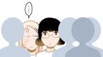  ... 2girls anger_vein black_hair blonde_hair blush closed_mouth commentary_request glasses kishi_torajirou looking_at_another looking_to_the_side multiple_girls original simple_background speech_bubble spoken_ellipsis standing sweatdrop white_background 