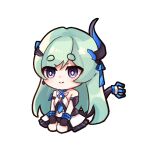  1girl animated animated_gif bangs bare_shoulders black_gloves blinking blue_eyes blue_hair chibi closed_mouth full_body gloves hair_between_eyes honkai_(series) honkai_impact_3rd horns liliya_olenyeva long_hair looking_at_viewer seiza senin_liku single_horn sitting smile solo tail thick_eyebrows 