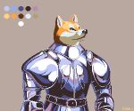  animal_focus armor breastplate brown_background color_guide dog full_armor keke_(kokorokeke) knight no_humans original pauldrons pixel_art shiba_inu shoulder_armor simple_background solo 