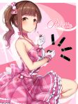  1girl :o absurdres bare_shoulders blush bow breasts brown_eyes brown_hair choker collarbone dress hair_bow highres idolmaster idolmaster_cinderella_girls igarashi_kyoko makeup medium_breasts medium_hair pink_bow pink_check_school_(idolmaster) pink_choker pink_dress plaid plaid_bow plaid_dress sleeveless sleeveless_dress solo yigra_don 