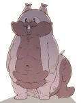 buck_teeth copyright_request gen_8_pokemon greedent navel no_humans pokemon pokemon_(creature) shaved_body simple_background solo squirrel standing takato_kurosuke white_background 