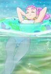 1girl breasts closed_eyes closed_mouth haruyama_kazunori innertube laura_la_mer long_hair one-piece_swimsuit partially_submerged pink_hair ponytail precure small_breasts smile solo swim_ring swimsuit thick_eyebrows tropical-rouge!_precure water white_one-piece_swimsuit