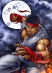  belt full_moon headband male moon muscle night ryuu_(street_fighter) simulex solo street_fighter 