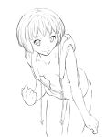  cozy down_blouse hands leaning_forward lineart monochrome no_bra short_hair 