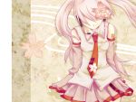  hamnam hatsune_miku long_hair necktie petals pink_hair sakura_miku skirt solo twintails vocaloid 