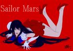  bad_id bishoujo_senshi_sailor_moon black_hair character_name elbow_gloves gloves hino_rei long_hair magical_girl red red_background sailor_mars solo wakino_keibun wakino_yoshifumi 