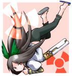  alternate_weapon arm_cannon barefoot bow brown_hair casual hair_bow kugelschreiber long_hair red_eyes reiuji_utsuho sandals solo touhou weapon 