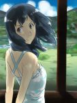  blue_eyes dress looking_back mas scenery shinohara_natsuki solo summer_wars sundress 