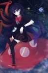 bad_id black_hair black_legwear black_thighhighs clickuro dress houjuu_nue legs mary_janes polearm red_eyes shoes short_hair snake solo thigh-highs thighhighs touhou trident ufo weapon wings 
