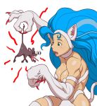  blue_hair breasts capcom cat_ears claws darkstalkers fangs felicia fur long_hair mouse muscle muscles surprised tail vampire_(game) yamamiya_hiroshi 