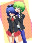  1girl baka_to_test_to_shoukanjuu blush couple crossdressinging genderswap green_hair haga_yui komeko5 kudou_aiko school_uniform short_hair tsuchiya_kouta 