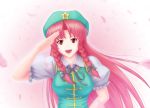  ami_(artist) chinese_clothes hat hong_meiling long_hair nazal red_eyes red_hair redhead salute touhou twin_braids 