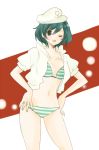  bad_id bikini black_eyes green_hair hat jacket minamitsu_murasa murasa_minamitsu short_hair striped striped_bikini striped_swimsuit swimsuit tongue touhou 