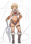  armor ban blonde_hair blue_eyes boots breasts fur gauntlets genderswap he-man masters_of_the_universe short_hair sideboob sketch sword weapon 