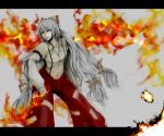  fire fujiwara_no_mokou hair_ribbon kenka long_hair ribbon touhou 