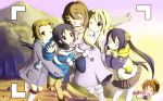  akiyama_mio animal_ears boots coat dengshuyu hirasawa_ui hirasawa_yui hug k-on! kotobuki_tsumugi nakano_azusa o_o pantyhose scarf tainaka_ritsu tiger_ears viewfinder white_legwear winter_clothes 