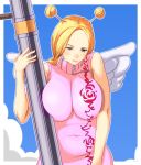  blue_eyes breasts conis huge_breasts one_piece pitbull solo wings 