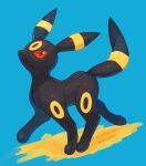  blue_background closed_mouth commentary_request dated full_body gen_2_pokemon highres kikuyoshi_(tracco) looking_at_viewer no_humans orange_eyes paws pokemon pokemon_(creature) signature solo toes umbreon 