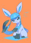  closed_mouth commentary_request dated full_body gen_4_pokemon glaceon green_eyes highres kikuyoshi_(tracco) looking_at_viewer no_humans orange_background paws pokemon pokemon_(creature) signature sitting smile solo toes 