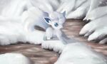  alolan_form alolan_vulpix blue_eyes creature frozen_lake full_body gen_7_pokemon highres no_humans open_mouth outdoors pokemon pokemon_(creature) running shemiid snow snowing solo twitter_username 