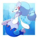  blue_eyes blurry border closed_mouth commentary_request full_body gen_7_pokemon highres no_humans outside_border pokemon pokemon_(creature) primarina sasaki_sue smile solo white_border white_eyelashes 