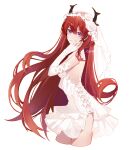  alternate_costume arknights clear_regulus dress horns long_hair redhead simple_background surtr_(arknights) thighs violet_eyes white_dress 