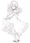  1girl artist_name bangs barefoot blush closed_eyes dress eyebrows_visible_through_hair frills hair_between_eyes happy highres jill_07km kirisame_marisa long_hair long_sleeves no_hat no_headwear open_mouth simple_background sketch smile solo star_(symbol) touhou white_background white_dress white_hair white_sleeves 