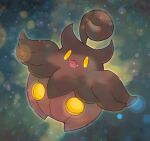  blurry commentary_request fangs full_body gen_6_pokemon highres kikuyoshi_(tracco) looking_at_viewer open_mouth pokemon pokemon_(creature) pumpkaboo smile solo yellow_eyes 
