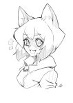  1girl absurdres animal_ears brand_new_animal delux_drawings eyebrows_visible_through_hair fang furry greyscale highres jacket kagemori_michiru looking_at_viewer monochrome open_mouth raccoon_ears raccoon_girl shirt short_hair sketch smile solo track_jacket upper_body 