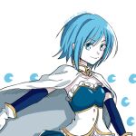  1girl blue_eyes blue_hair blue_theme cape closed_mouth collared_cape dorisq gloves looking_at_viewer magical_girl mahou_shoujo_madoka_magica miki_sayaka short_hair simple_background smile solo upper_body white_background white_cape white_gloves 