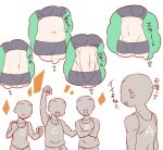  4boys 4girls arm_up crossed_arms faceless faceless_male hanzo_(2929) head_out_of_frame imagining multiple_boys multiple_girls muscular muscular_female navel plump simple_background smile tank_top thought_bubble toned white_background 