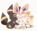  :3 bandaid bandaid_on_nose blush closed_eyes closed_mouth commentary_request gen_2_pokemon gen_6_pokemon gen_8_pokemon hug no_humans paws pokemon pokemon_(creature) scorbunny sleeping smile sylveon toes umbreon yupo_0322 