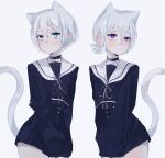  animal_ears blue_eyes cat_ears cat_tail choker crying crying_with_eyes_open dress g_ig98 highres original sailor_collar sailor_dress tail tears violet_eyes white_hair white_legwear 