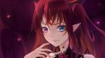  1girl absurdres crystal detached_sleeves eyebrows_visible_through_hair heterochromia highres hololive hololive_english horns irys_(hololive) long_hair nail_polish pink_nails pointy_ears redhead turbulence very_long_hair virtual_youtuber 