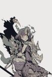  1girl alice_(sinoalice) blue_hair chain choker claws closed_mouth corruption dragon dress elbow_gloves expressionless gloves headdress highres looking_at_viewer misoshiru_umai4 one_eye_covered petticoat red_eyes short_hair simple_background sinoalice skull solo white_background 
