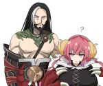  1boy 1girl ? armor black_hair blood breasts crossover dragon_boy dragon_claw dragon_girl dragon_horns facial_hair fur_trim goatee height_difference horns huge_breasts ilulu_(maidragon) kobayashi-san_chi_no_maidragon long_hair magic:_the_gathering manly mature_male multicolored_hair nosebleed pink_hair red_eyes red_wingp2 sarkhan_vol sash single_sleeve streaked_hair trait_connection white_background white_hair 
