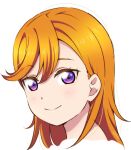  1girl anibache bangs birthday close-up commentary_request eyebrows_visible_through_hair face long_hair looking_at_viewer love_live! love_live!_superstar!! orange_hair portrait shibuya_kanon shiny shiny_hair smile solo violet_eyes white_background 