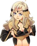  1girl absurdres ahoge blonde_hair breasts cape circlet crossed_arms fire_emblem fire_emblem_fates grey_eyes highres long_hair looking_at_viewer medium_breasts open_mouth ophelia_(fire_emblem) panties slimeart solo thighs underwear upper_body 